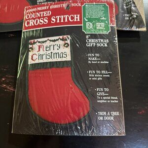 Country Cross-stitch Merry Christmas Sock #9805 And 9806 8" Lot If 3 Vintage